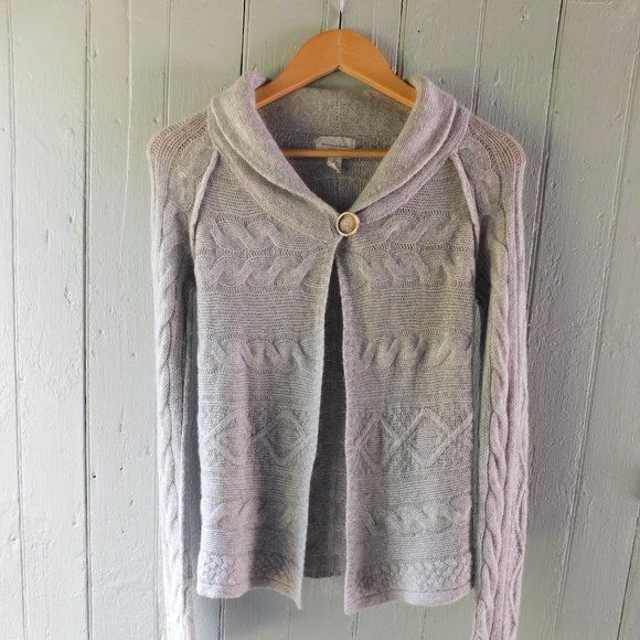 🦔🐾 Cable Gray Wool Cardigan Sweater - Picture 1 of 13